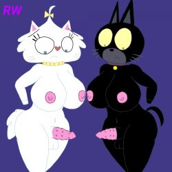 2futas accurate_art_style animal_genitalia anthro ass balls barbed_penis big_ass big_breasts black_fur breasts cartoon_network collar curvy feline frown futa_only futanari hi_hi_puffy_amiyumi jang_keng looking_down penis rarewaifus tail tekirai thick_thighs warner_brothers white_fur wide_hips