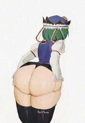 1girls artist_name ass back_view clothed_female dat_ass eiki_shiki faceless_female fat_ass grabbing_own_ass green_hair light-skinned_female nyztsune panties petite_female presenting_ass short_skirt solo solo_female thick_thighs thighhighs thighs touhou watermark white_background