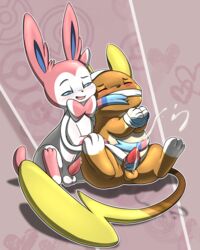 2boys 3_toes alolan_raichu belly big_belly big_ears big_feet big_tail blue_fur blush bondage bound canine chubby closed_eyes covering_mouth cum cumshot domination duo eeveelution ejaculation erection eyelashes feral feral_on_feral furry gag gagged gay girly half-closed_eyes handjob heart hi_res interspecies lkiws long_ears male male_only masturbation nintendo nude open_mouth orgasm paws penis pink_fur pokémon_(species) pokemon pokemon_(species) pokemon_sm pokemon_xy precum purple_background raichu reach_around ribbonjob ribbons rodent rubbing sitting smile spread_legs sylveon tail testicles thick_thighs tongue video_games white_fur wide_hips yaoi