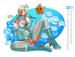 1girls 1other ambiguous_gender areolae barbell_piercing big_breasts bimbo blonde_hair blue_eyes boots breasts clothing crown earrings elbow_gloves exposed_breasts exposed_pussy eyeshadow female female_focus gloves hair human jumpsuit large_breasts lipstick long_hair looking_at_viewer luma makeup mario_(series) nintendo nipple_piercing nipples piercing princess princess_rosalina pubic_hair pussy rankgo royalty seductive solo_focus super_mario_bros. torn_clothes vagina video_games wand_vibrator