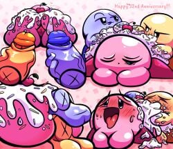 ahe_gao anniversary anus ass ass big_ass big_butt blue_skin blush blush caked_up cherry frosting frosting_on_butt kirby kirby_(series) looking_at_each_other penis pink_skin pleasure_face pleasured puffylover69 sleeping small_but_hung smug sprinkles sprinkles_on_ass trio waddling_head yellow_skin zzz