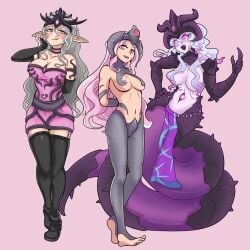 3girls barefoot big_breasts chaos_(warhammer) chaos_daemon chaos_god chaos_goddess claws crown crystal dress fangs gem god goddess idiotoftheeast jewel jewelry loincloth long_hair mick19988 monstrous_humanoid multicolored_hair multiple_girls no_bra no_legs pink_eyes pink_hair pointy_ears revealing revealing_clothes sharp_teeth skimpy skimpy_clothes slaanesh spikes tail tempura_person thigh_highs thighhighs tiara tight_clothing unusual_anatomy unusual_clothing warhammer_(franchise) warhammer_40k warhammer_age_of_sigmar warhammer_fantasy white_hair