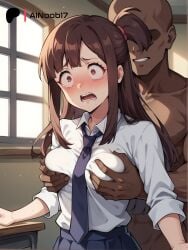 1boy 1girls ai_generated ainoob17 akko_kagari brown_hair dark-skinned_male female grabbing_from_behind kagari_atsuko little_witch_academia male rape scared stable_diffusion tagme