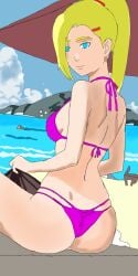 1girls beach bikini blonde_hair blue_eyes deviantart deviantart_username drawing_scl female female_only human ino_yamanaka naruto naruto_(series) naruto_shippuden purple_bikini samuelscl solo