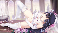 bottomless bra breast_hold edogawakid elbow_gloves fingering flowers garter_belt gloves gokou_ruri masturbation mole mole_under_eye necklace ore_no_imouto_ga_konna_ni_kawaii_wake_ga_nai rose stockings thighhighs underwear wedding_attire wedding_lingerie