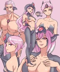 3girls androgynous barefoot beard breasts_bigger_than_head buff chaos_(warhammer) chaos_daemon chaos_god chaos_goddess crown crystal eldar elf female femboy freckles freckles_on_face gem god goddess horn horns jewel jewelry long_hair male messy_hair mick19988 muscular pink_eyes pink_hair pointy_ears revealing revealing_clothes shapeshifter shapeshifting short_hair skimpy skimpy_clothes slaanesh strong tiara unusual_clothing warhammer_(franchise) warhammer_40k warhammer_age_of_sigmar warhammer_fantasy