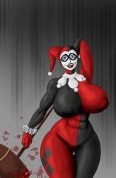 1girls batman_(series) big_breasts big_thighs blood blood_splatter blue_eyes bodysuit busty costume curvaceous curvy curvy_figure dc dc_comics digital_media_(artwork) female female_only giant_breasts harley_quinn harley_quinn_(classic) hips hourglass_figure huge_breasts lips mallet noirsun00 slim_waist solo thick thick_thighs voluptuous voluptuous_female wide_hips wide_thighs