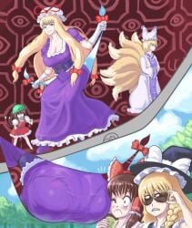 big_breasts big_butt blonde_hair blush brown_hair butt butt_focus butt_in_face cat_tail catgirl chen fat_ass fox_girl fox_tail huge_butt large_butt long_hair marisa_kirisame nine_tailed_fox pantylines profitshame ran_yakumo reimu_hakurei sunglasses touhou witch witch_hat youkai yukari_yakumo