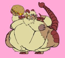 absurd_res angry anthro areola ass beard belly big_areola big_belly big_breasts big_butt big_nipples blonde_hair bodily_fluids bovid breasts brown_body burger caprine cellulite demon drooling eyewear facial_hair felid flabby_arms fluffy food glasses goat hair hi_res horn huge_belly huge_breasts huge_butt huge_moobs hybrid hyper hyper_belly hyper_butt iranian_mythology jewelry male mammal manticore middle_eastern_mythology moobs morbidly_obese moustache mythology nipples nude obese overweight ponytail saliva scorpion_tail set'yk_(thornus69) solo thornus69_(artist)