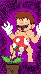 1boy 1other ambiguous_gender cross_pupils cum emphasis_lines fellatio flora_fauna hi_res human interspecies male mammal mario mario_(series) motion_lines nintendo open_mouth oral piranha_plant plant pot purple_background sanaclone simple_background standing video_games