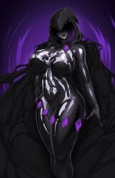 1girls breasts claws corruption dc female female_only heeled_feet large_ass large_breasts long_hair long_tongue marvel raven_(dc) rikatsuky sharp_teeth solo symbiote takeover tentacle thick_thighs tongue vagina venom