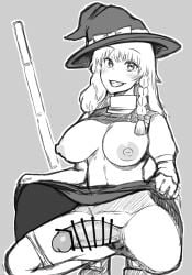 1futa areolae bar_censor big_breasts big_penis blackstick128 blush bow braid breasts broom censored clothed clothes_lift clothing commentary_request erection female futa_only futanari greyscale grin hairbow hat hat_bow highres human kirisame_marisa large_breasts large_penis lifted_by_self long_hair looking_at_viewer monochrome mostly_nude nipples panties panties_around_one_leg penis puffy_short_sleeves puffy_sleeves shirt shirt_lift shoes short_sleeves simple_background single_braid skirt skirt_lift smile solo spread_legs squatting touhou turtleneck turtleneck_shirt underwear vest vest_lift witch_hat