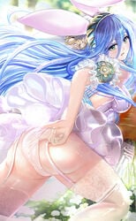 azura_(fire_emblem) blue_hair bunny bunny_ears bunny_girl bunny_suit bunny_tail carrot easter easter_bunny fire_emblem fire_emblem_fates fire_emblem_heroes headgear long_hair medium_breasts open_mouth panties skirt thighhighs tongari