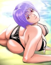 ass ayane_(doa) beach big_breasts bikini breasts bubble_butt busty dead_or_alive dead_or_alive_xtreme_beach_volleyball erect_nipples female female_focus female_only garakuta-ya hourglass_figure looking_at_viewer nipple_bulge outdoors outside pinup pinup_pose purple_hair red_eyes short_hair tagme wedgie wide_hips