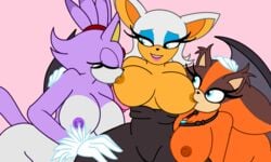 3girls absurd_res anthro areolae badger bat bat_wings bimbo blaze_the_cat breast_sucking breast_worship breasts brown_fur busty cbear624 closed_eyes clothing feline female female_only highres mammal membranous_wings multiple_girls nipples nude orange_fur purple_fur rouge_the_bat sega sonic_(series) sonic_boom sticks_the_badger sticks_the_jungle_badger sticks_the_tejon sucking video_games white_fur wings yuri