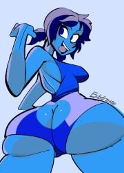 alien ass ass_cleavage ass_focus ass_window assertive_female blue_eyes blue_hair blue_skin cartoon_network curvy e.x.t.r.e.me enormous_ass freckles freckles_on_ass freckles_on_face gem_(species) huge_ass lapis_lazuli_(gem) lapis_lazuli_(steven_universe) looking_at_viewer looking_back medium_breasts nice_lapis partially_clothed sideass simple_background steven_universe swimsuit swimwear thick thick_ass thick_thighs tongue_out twintails