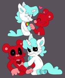 2girls anthro anthro_on_anthro anthro_only bear before_sex bobby_bearhug caught caught_off_guard crafty_corn craftycorn critters_(poppy_playtime) cyan_hair cyan_tail furry_only light_blue_hair light_blue_tail mythology no_humans no_visible_genitalia pachi_rizuu pink_belly poppy_playtime poppy_playtime_(chapter_3) red_body red_fur red_skin sex simple_background simple_shading smiling_critters tagme unicorn unicorn_horn white_body white_fur white_skin yuri