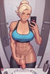 1futa abs ai_generated athletic athletic_futanari balls big_breasts big_penis blonde_hair blush breasts cum cumming dark_skin dickgirl ejaculation erect_penis erection fit fit_futanari futa_only futanari holding_own_penis holding_penis holding_phone just_a_silly_goose large_breasts looking_at_viewer medium_hair mirror mirror_selfie muscular muscular_futanari navel pants pants_down partially_nude peace_sign penis phone ponytail seductive seductive_smile selfie smile solo solo_futa sports_bra standing sweat tan tan_body tanned testicles thick_penis toned yellow_eyes