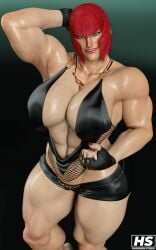 1girls 3d abs alternate_version_available big_breasts breasts capcom female female_only gloves green_eyes hagiwara_studio hi_res marisa_rossetti muscle_mommy muscles muscular muscular_female necklace red_hair red_lipstick solo street_fighter street_fighter_6 tagme thick_thighs