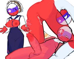 1boy 1girls big_breasts breasts breasts_out closed_eyes countryhumans countryhumans_girl cum cum_in_pussy eyepatch female heterosexual male open_mouth penis sleepserumm slovakia_(countryhumans) slovenia_(countryhumans) smile straight straight_sex veins veiny_penis white_eyes