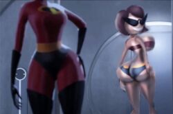 artist_request ass black_bottomwear breasts edit elastigirl helen_parr huge_ass huge_breasts knick_knack mirror narrow_waist pixar red_topwear smile sunglasses sunnification sunny_miami super_suit superhero the_incredibles thighs transformation