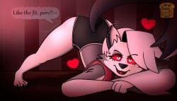 anthro beanontoast bending_over big_ass big_breasts fur furry_ears gray_fur grey_fur heart hearts hearts_around_head helluva_boss jack-o_pose large_ass large_breasts loona loona_(helluva_boss) shorts tail thick thick_ass thick_thighs white_fur wolf_girl