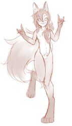 anthro canid canine fox fur girly hair male mammal neutral nipples nude penis sketch smile solo