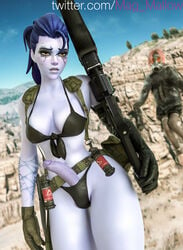 1futa 3d amelie_lacroix ball_bulge balls balls_in_panties balls_under_clothes blizzard_entertainment bra breasts cleavage cosplay dark-skinned_futanari erection futa_only futanari intersex large_penis magmallow medium_breasts metal_gear metal_gear_solid metal_gear_solid_v muscular_futanari overwatch panties panty_bulge penis penis_bulge penis_out psycho_mantis quiet_(metal_gear)_(cosplay) sniper_rifle solo standing wide_hips widowmaker yellow_eyes