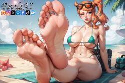 ai_generated barefoot feet fevileai micro_bikini pokemon soles sonia_(pokemon)