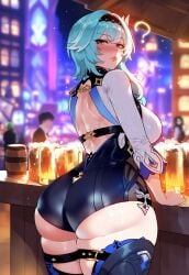 1girls ai_generated alcohol ass beer beer_mug big_ass big_butt blue_hair blush curvy drink eula_(genshin_impact) eye_contact female genshin_impact huge_ass leotard looking_at_viewer miyuai nai_diffusion pawg rear_view stable_diffusion standing tagme tavern thiccwithaq_(ai_style) thick_thighs thighhighs