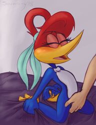 2018 ambiguous_gender anthro avian bed bird disembodied_hand female female/ambiguous finger_fuck fingering fingering_partner flat_chested picid ponytail savanity the_woody_woodpecker_show toony universal_studios vaginal_penetration wioleta_woodpecker woodpecker