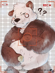 2019 anthro bathing bearp_(artist) belly black_nose blush flaccid giant_panda hi_res humanoid_hands male male_only mammal moobs navel nipples overweight overweight_male penis solo ursid wet