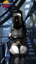 1girls 3d chair female female_focus female_only glados huge_breasts humanoid kajukisfm portal_(series) robot robot_girl robot_humanoid sitting solo source_filmmaker tagme