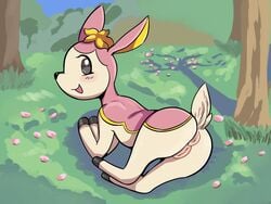 1girls 4:3 anus ass big_ass big_ears big_eyes blush brown_eyes brown_fur deerling dizzytizzy eyelashes feet female female_only feral furry grass hi_res hooves looking_at_viewer looking_back nintendo nude on_side open_mouth outdoors pokémon_(species) pokemon pokemon_bw pussy smile solo spring_deerling tail thick_thighs tongue tree video_games wide_hips