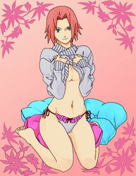 boruto:_naruto_next_generations breasts cute female female_only legs naruto naruto_shippuden panties pink_hair pose sakura_haruno solo sweater sweet