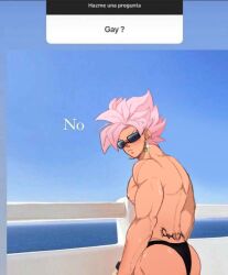 abs ass cruise dragon_ball dragon_ball_super dragon_ball_z goku goku_black kakarot male muscular muscular_male muscule pink_hair potara potara_earrings rose_hair scarysake solo son_goku succubus succubus_tattoo sunglasses swimsuit tattoo thong yacht