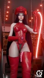 3d black_hair boots chains condom condom_wrapper female female_domination female_only femdom fishnet_legwear gloves hat high_heel_boots holding_object holding_whip irelia_xan league_of_legends leather_clothing long_boots long_gloves long_hair looking_at_viewer otaviox6 riot_games whip