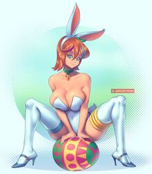 1girls big_breasts bimbo breasts bunny_ears bunny_girl bunnysuit cleavage clothed easter_bunny_(cosplay) female female_only huge_ass huge_breasts human large_breasts looking_at_viewer original_character rika_(character) rika_dimensional_ninja sitting solo spread_legs supersatanson text thick_thighs thighhighs unusual_pupils watermark wide_hips