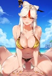 1boy1girl ai_generated beach big_breasts big_penis bikini cowgirl_position genshin_impact hourglass_figure hoyoverse huge_breasts huge_cock ignisai large_breasts large_penis large_thighs ningguang_(genshin_impact) riding sex tagme thick_penis thick_thighs