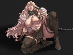 1girls blonde_female blonde_hair chain_leash chains huge_breasts muscular muscular_female pierced_nipples voluptuous voluptuous_female warrior_princess xxoom