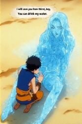 1boy 1girls 1woman ai_generated breasts cunnilingus desert dialogue drinking_pussy_juice english_text female licking_pussy low_res lowres male milf pussy text water_girl wholesome