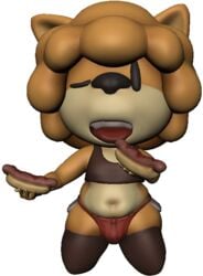 1boy 3d afro alpha_channel anthro bulge canine chubby curled_tail cute daisy_dukes deep_navel fangs femboy food girly hot_dog huge_thighs innuendo male male_only model on_knees pakobutt switch_(pakobutt) tank_top teapot thighhighs wide_hips wink wristband