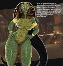 1girls 5_fingers ammit ammit_(moon_knight) anthro big_breasts breasts crocodilian deity digital_media_(artwork) egyptian_mythology elangelote female female_anthro female_only fingers genitals goddess green_body green_scales green_skin hands_on_hips hi_res marvel marvel_comics middle_eastern_mythology monster monster_girl moon_knight_(series) mythology nightmare_waifu nipples non-mammal_breasts non-mammal_nipples public_domain pussy reptile scales scalie solo spanish_text text thigh_gap