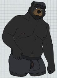 2024 5_fingers anthro balls barely_visible_balls barely_visible_genitalia barely_visible_penis bear beard belly biped black_bear black_body black_eyebrows black_fur black_nose blue_clothing blue_eyes blue_underwear body_hair boxers_(clothing) brown_body brown_fur bulge checkered checkered_background clothed clothing digital_drawing_(artwork) digital_media_(artwork) dimitri_popov echo_(series) echo_project eyebrows facial_hair fingers fur genitals hand_on_leg hand_on_thigh happy_trail hat headgear headwear hi_res humanoid_genitalia humanoid_penis looking_down male male_anthro mammal multicolored_body navel nipples overweight overweight_anthro overweight_male partially_clothed partially_clothed_male pattern_background pecs peeking_penis penis pink_nipples portrait russian simple_background smile solo soviet_union standing the_smoke_room three-quarter_portrait underwear unsafescapewolf ursine vein veiny_penis white_background white_sclera