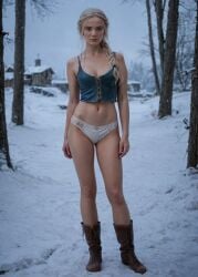 ai_generated airealismismypatreon bra celebrity ciri female freya_allan light-skinned_female lingerie looking_at_viewer outdoors panties solo the_witcher_(netflix) the_witcher_(series) white_hair