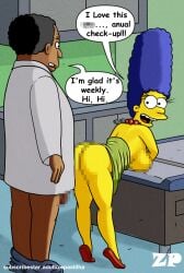 big_ass big_breasts dark-skinned_male hair_blue julius_hibbert marge_simpson medical_examination the_simpsons