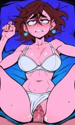 1boy ai_generated ayase_momo bra brown_hair dandadan dubious_consent exhausted fucked_senseless giving_in_to_pleasure kosine1777 large_breasts panties panties_aside pov pov_male sex underwear underwear_aside vaginal_penetration vaginal_sex valbun_style white_underwear