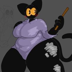 absurd_res anthro ass balls big_balls big_butt big_penis black_body black_fur blush breasts clothed clothing duo felid feline female fur genitals ghost google google_doodle halloween hi_res holidays huge_balls huge_butt huge_cock hyper hyper_balls hyper_genitalia hyper_penis ivy_arts magic_cat_academy male mammal manatee_clothing momo_(google) penis simple_background spirit tail thick_thighs