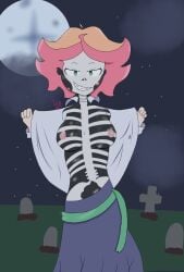 amanda_o'neill body_paint green_eyes little_witch_academia naked_female night nudity red_hair skeleton