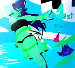 bangs beach bright_colors cute first_place green_skin happy lasso malware no_pupils ocean preppy race split-color_hair wind wind_in_hair yummyart